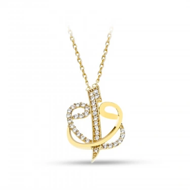 14 Ayar Altın Elif ve Vav kolye, ALLAH Kolye