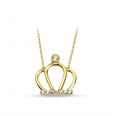 14 Ayar Altın Taç Kolye, Zarif Kraliçe Tacı, Prenses Kolye