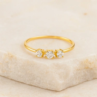 14 Ayar Altın Üç Taş Evlilik Yüzüğü