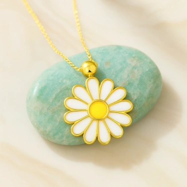 14 Ayar Altın Beyaz Papatya Kolye