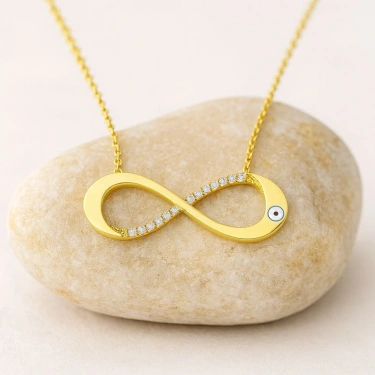 14 Ayar Altın Göz Detaylı Sonsuzluk Kolye