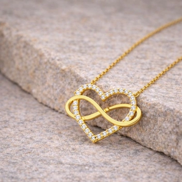 14 Ayar Altın Sonsuzluk Detaylı Kalp Kolye