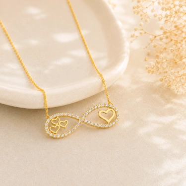 14K Solid Gold Heart Infinity Necklace