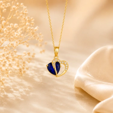 14K Solid Gold Heart-Cut Birthstone Necklace – Personalized Colorful Stone Jewelry