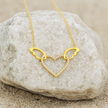 14 Ayar Altın Kanatlı Kalp Kolye