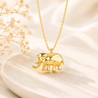 14K Solid Gold Tiny Elephant Necklace
