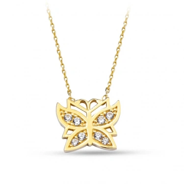 14 Ayar Altın Minik Kelebek Kolye, Küçük Kelebek Şans Kolye