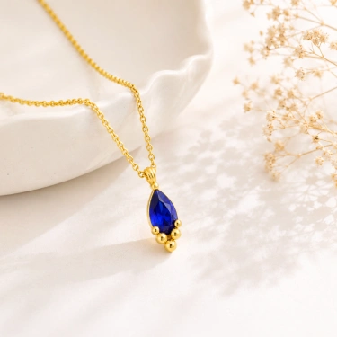 14K Solid Gold Sapphire Tiny Necklace – Elegant & Minimal Jewelry