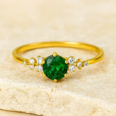 14 Ayar Altın Minimal Zümrüt Yüzük