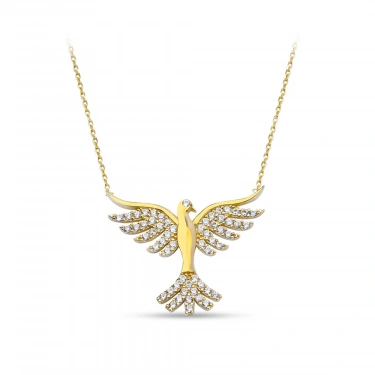 14 Ayar Altın Anka Kuşu Kolye, Yeniden Doğuş Kolyesi