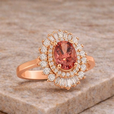 14 Ayar Altın 1.33 Karat Turmalin Taşlı Anturaj Yüzük, Baget Kesim Pırlanta Yüzük