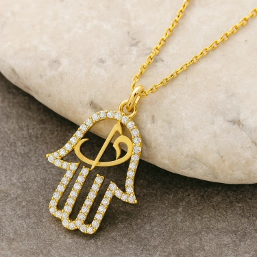 14 Ayar Altın Vav ve Elif Fatıma Eli Kolye