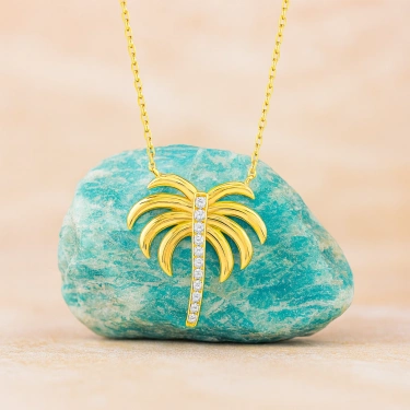 14 Ayar Altın Palmiye Kolye, Tropikal Palmiye Ağacı Altın Kolye