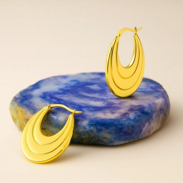 14K Altın Sallantı Oval Küpe, Halka Küpe