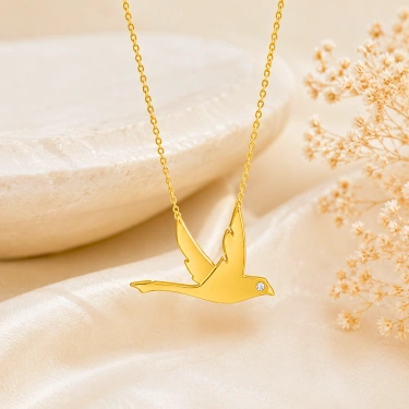 14K Solid Gold Swallow Necklace