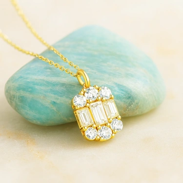 14K Gold Baguette Necklace