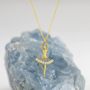 14K Gold Ballerina Necklace, Ballerina Dancer Girl, Elegant Fairy Necklace