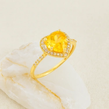 14K Gold Citrine Heart Ring, Heart-Cut Solitaire Ring, Wedding Engagement Jewelry