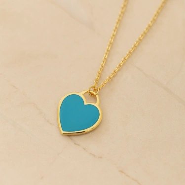 14K Gold Colored Enamel Heart Necklace, Heart Key Jewelry, Rainbow Necklace