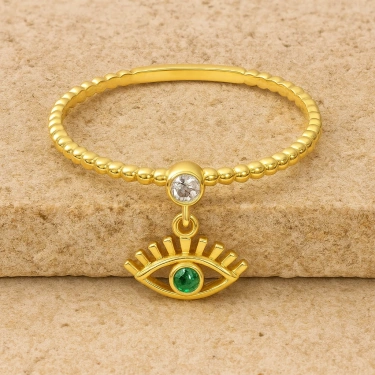 14K Gold Dangling Eye Ring, Turquoise Spiral Thin Ring, Minimal Colorful Stone Rings