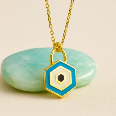 14K Gold Evil Eye Lock Necklace, Elegant Blue Eye Necklace