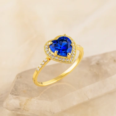 14K Gold Heart Cut Sapphire Ring, Sapphire Engagement Ring, Anniversary Engagement Ring