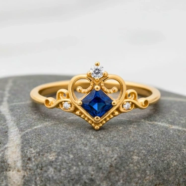 0.30 Karat Kraliçe Tacı Mavi Safir Pırlanta Yüzük