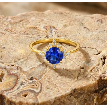 14K Solid Gold North Star Sapphire Ring