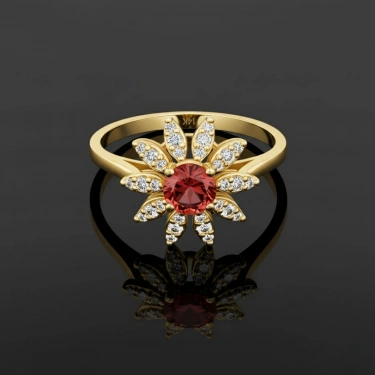 0.73 Karat Yakut Taşlı Papatya Pırlanta Yüzük