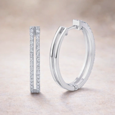 0.48 Karat Pırlanta Halka Küpe, Beyaz Altın Küpe