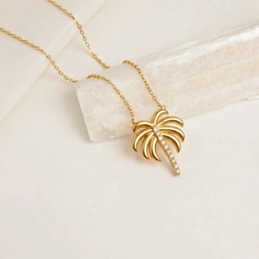 14 Ayar Altın Palmiye Kolye, Tropikal Palmiye Ağacı Altın Kolye