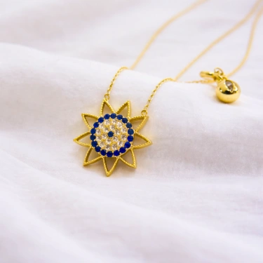 14K Altın Safir Taşlı Güneş Kolye