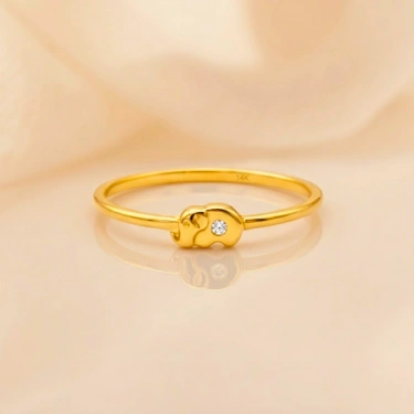 14K Solid Gold Thin Elephant Ring, Elegant Love Ring for Animal Lovers
