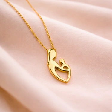 14 Ayar Altın Anne ve Bebek Kalp Kolye, Yeni Doğan ve Anne-Çocuk Aksesuarı