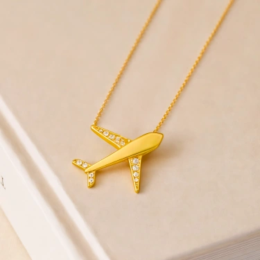 14 Ayar Altın Uçak Kolye