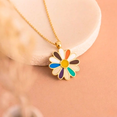 14 Ayar Altın Gökkuşağı Papatya Kolye