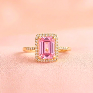 14 Ayar Altın Tektaş Pembe Topaz Yüzük, Zarif Doğum Taşı Hediyesi