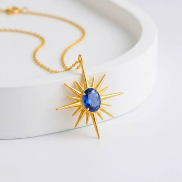 14 Ayar Altın Kutup Yıldızı Safir Kolye