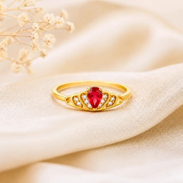 14K Solid Gold Princess Crown Ruby Ring