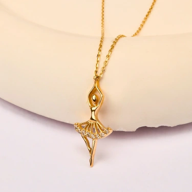 14K Solid Gold Ballerina Necklace, Elegant Dancer Girl & Fairy Pendant