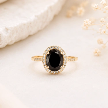 14K Solid Gold Black Onyx Solitaire Ring