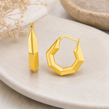 14K Altın Geometrik Halka Küpe