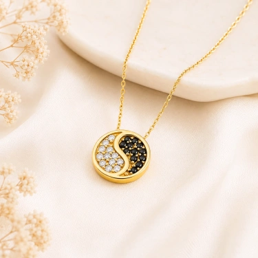 14 Ayar Altın Yin Yang Madalyon Kolye – Siyah Oniks Mini Denge Kolye