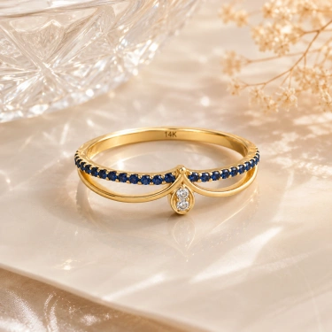 0.27 Karat Kraliçe Tacı Mavi Safir Pırlanta Yüzük