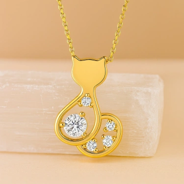 Tiny Kitten Gold Necklace, 14K Gold Kitten Necklace, Cute Gold Jewelry