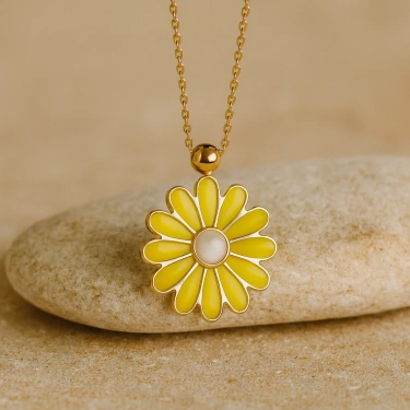 Yellow Daisy Gold Necklace, Elegant Everyday Jewelry, Enamel Flower Necklace