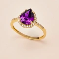 14K Solid Gold Pear Cut Amethyst Ring