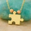 14 Ayar Altın Dorika Detaylı Puzzle Kolye