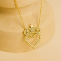14 Ayar Altın Taç ve Yıldız Detaylı Kalp Kolye