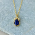 14 Ayar Altın Mavi Safir Damla Kolye